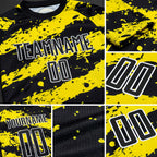 Custom Black Light Yellow-White Splash Sublimation Soccer Uniform Jersey detail