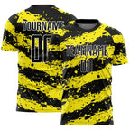 Custom Black Light Yellow-White Splash Sublimation Soccer Uniform Jersey photo 1