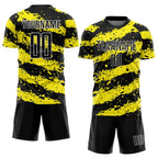 Custom Black Light Yellow-White Splash Sublimation Soccer Uniform Jersey photo 2