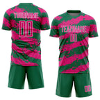 Custom Kelly Green Hot Pink-White Splash Sublimation Soccer Uniform Jersey photo 2