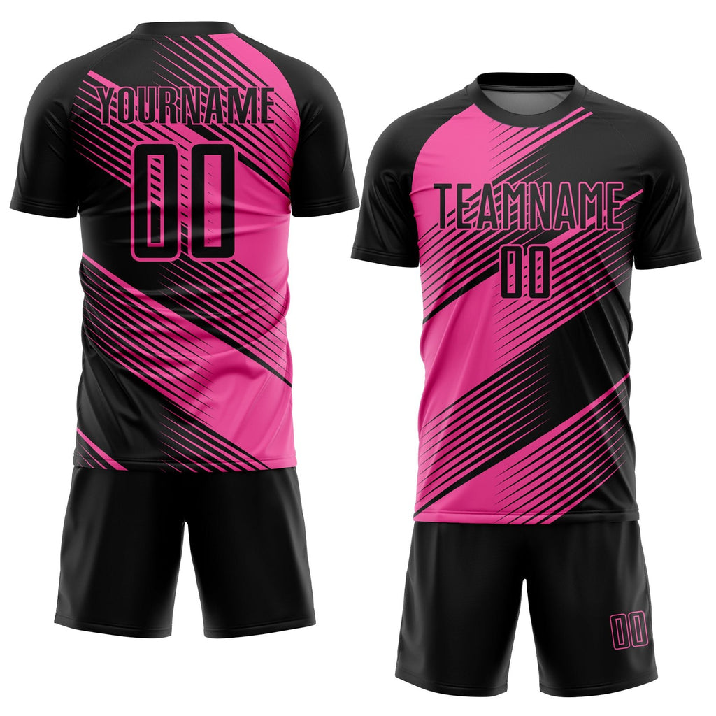 Custom Black Pink Line Sublimation Soccer Uniform Jersey photo 2