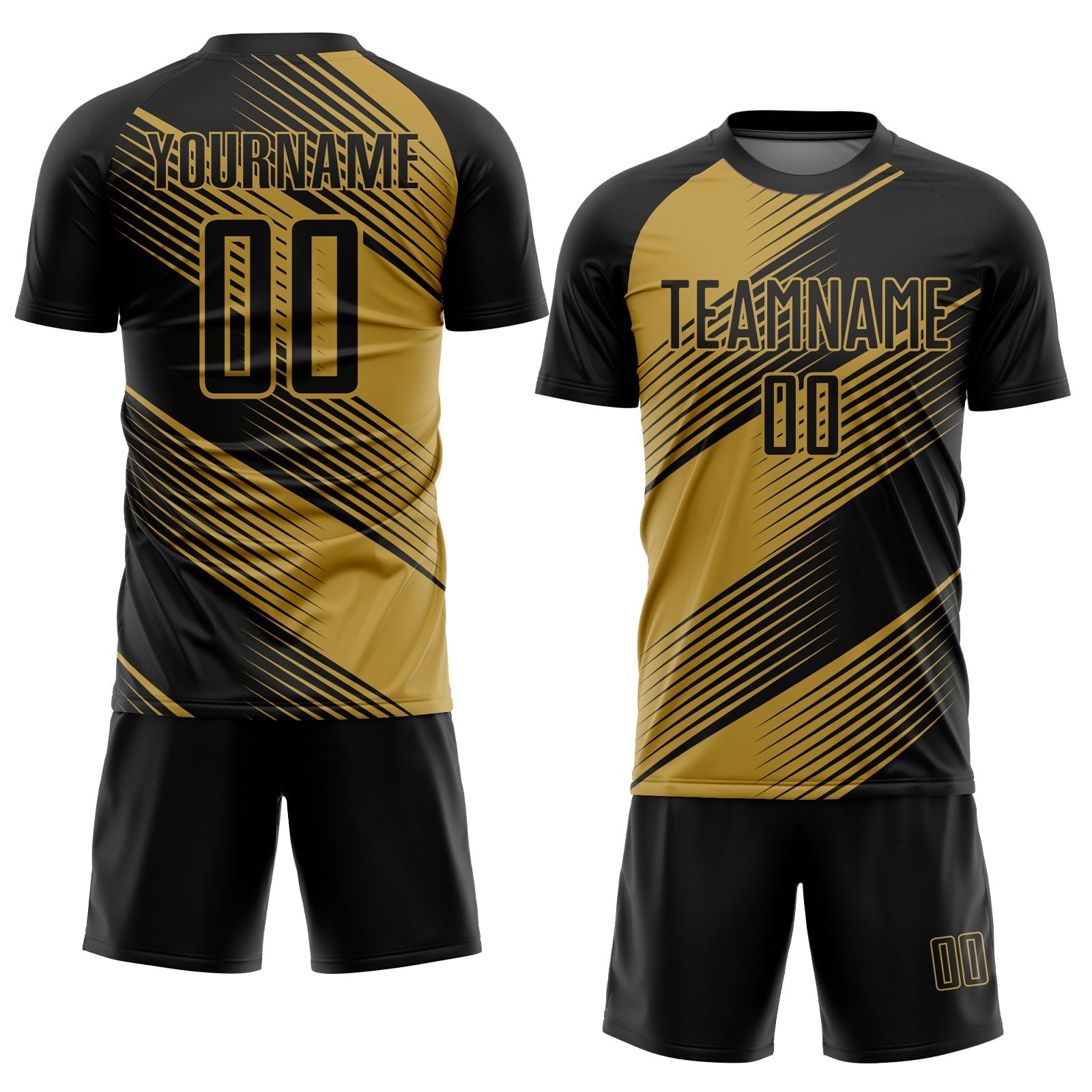 Custom Black Old Gold Line Sublimation Soccer Uniform Jersey photo 2