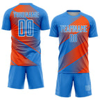 Custom Powder Blue Orange-White Line Sublimation Soccer Uniform Jersey photo 2