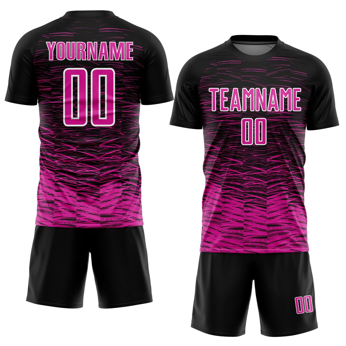Custom Black Deep Pink-White Line Sublimation Soccer Uniform Jersey photo 2