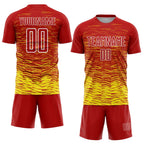 Custom Red Light Yellow-White Line Sublimation Soccer Uniform Jersey photo 2