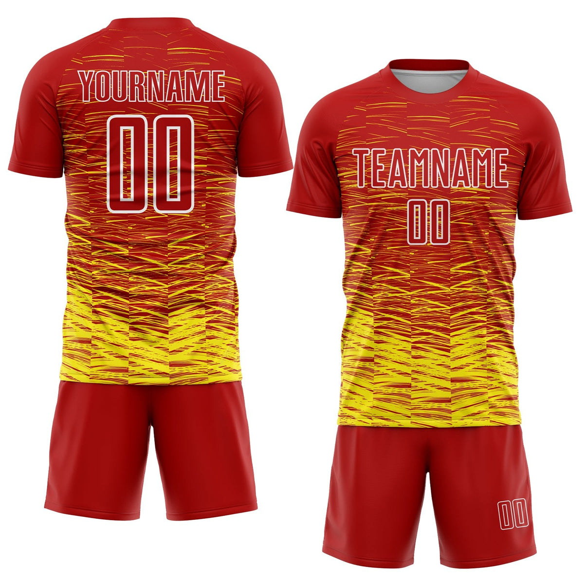 Custom Red Light Yellow-White Line Sublimation Soccer Uniform Jersey photo 2