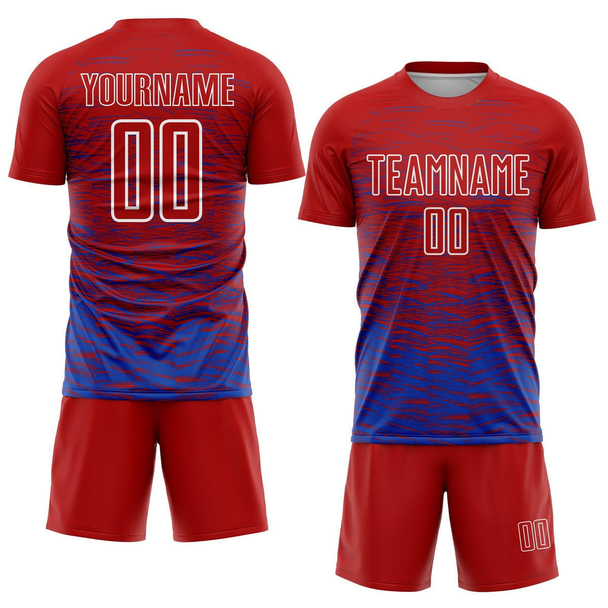 Custom Red Thunder Blue-White Line Sublimation Soccer Uniform Jersey photo 2