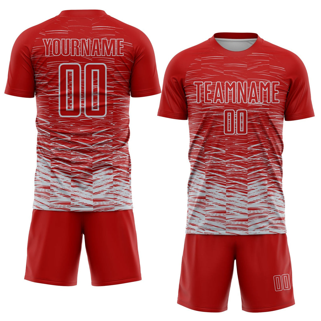 Custom Red Silver-White Line Sublimation Soccer Uniform Jersey photo 2