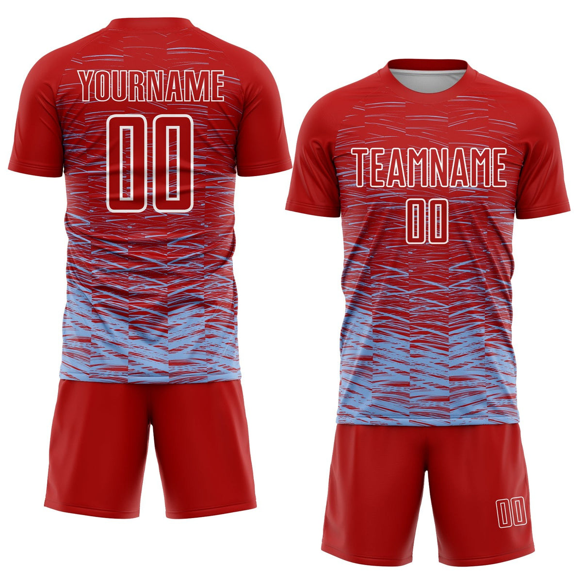 Custom Red Light Blue-White Line Sublimation Soccer Uniform Jersey photo 2