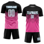Custom Pink Black-LIght Blue Gradient Square Shape Sublimation Soccer Uniform Jersey photo 2