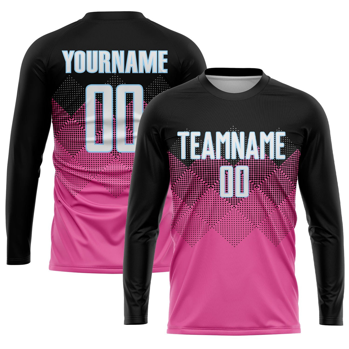 Custom Pink Black-LIght Blue Gradient Square Shape Sublimation Soccer Uniform Jersey photo 3