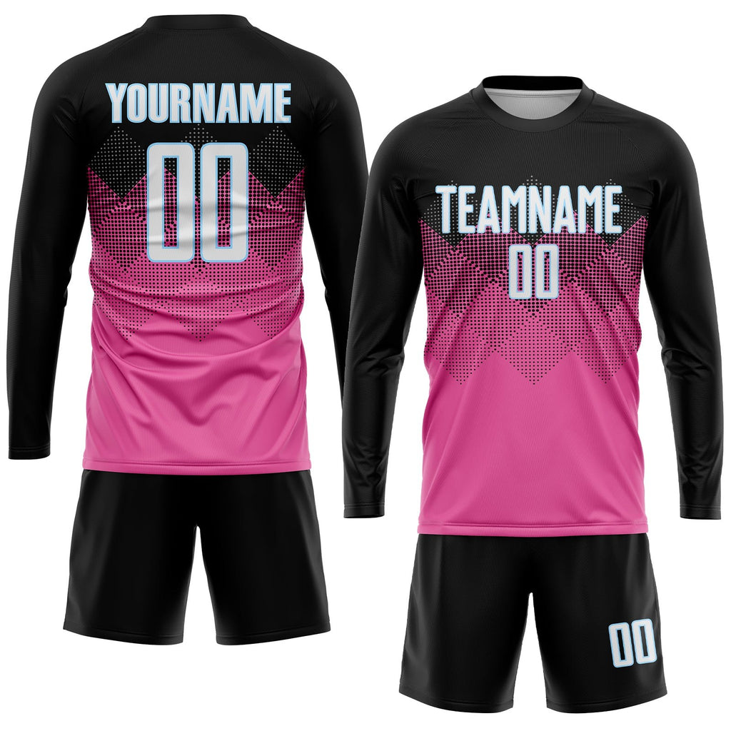 Custom Pink Black-LIght Blue Gradient Square Shape Sublimation Soccer Uniform Jersey photo 4