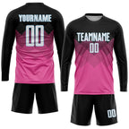 Custom Pink Black-LIght Blue Gradient Square Shape Sublimation Soccer Uniform Jersey photo 4