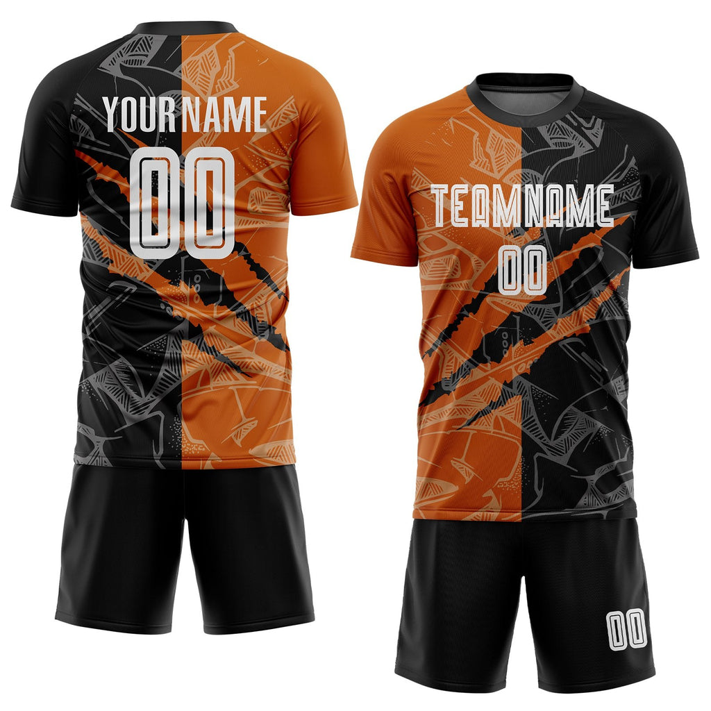 Custom Graffiti Pattern Black-Texas Orange Scratch Sublimation Soccer Uniform Jersey photo 2