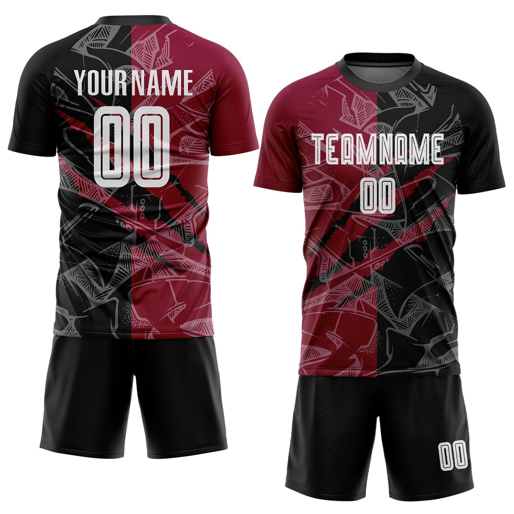 Custom Graffiti Pattern Black-Maroon Scratch Sublimation Soccer Uniform Jersey photo 2