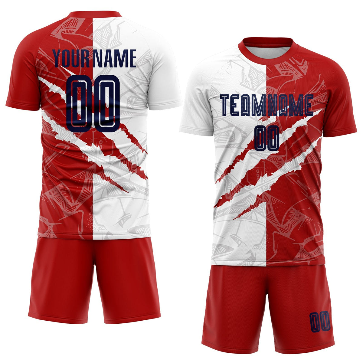 Custom Graffiti Pattern Navy-Red USA Scratch Sublimation Soccer Uniform Jersey photo 2