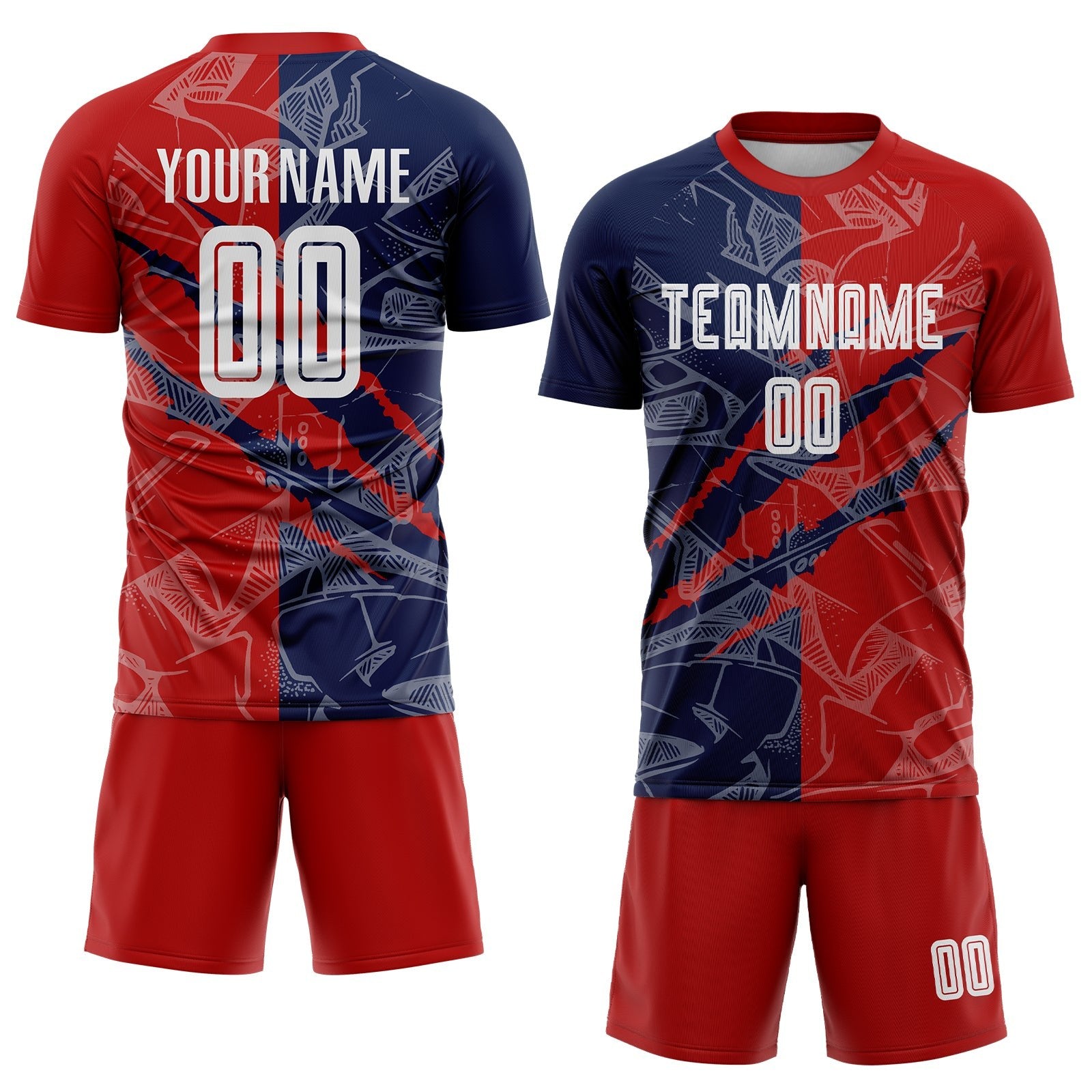 Custom Graffiti Pattern Red-Navy USA Scratch Sublimation Soccer Uniform Jersey photo 2
