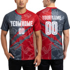 Custom Graffiti Pattern Red-Steel Gray Scratch Sublimation Soccer Uniform Jersey worn front and back