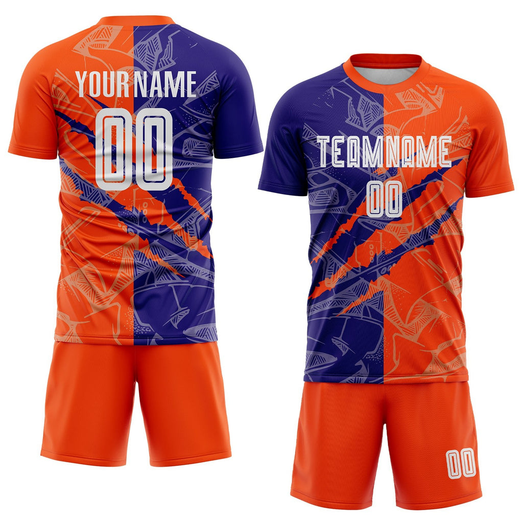 Custom Graffiti Pattern Dark Purple-Orange Scratch Sublimation Soccer Uniform Jersey photo 2