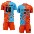 Custom Graffiti Pattern Black Sky Blue-Orange Scratch Sublimation Soccer Uniform Jersey photo 2