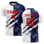 Custom Graffiti Pattern Red-Navy Scratch Sublimation Soccer Uniform Jersey