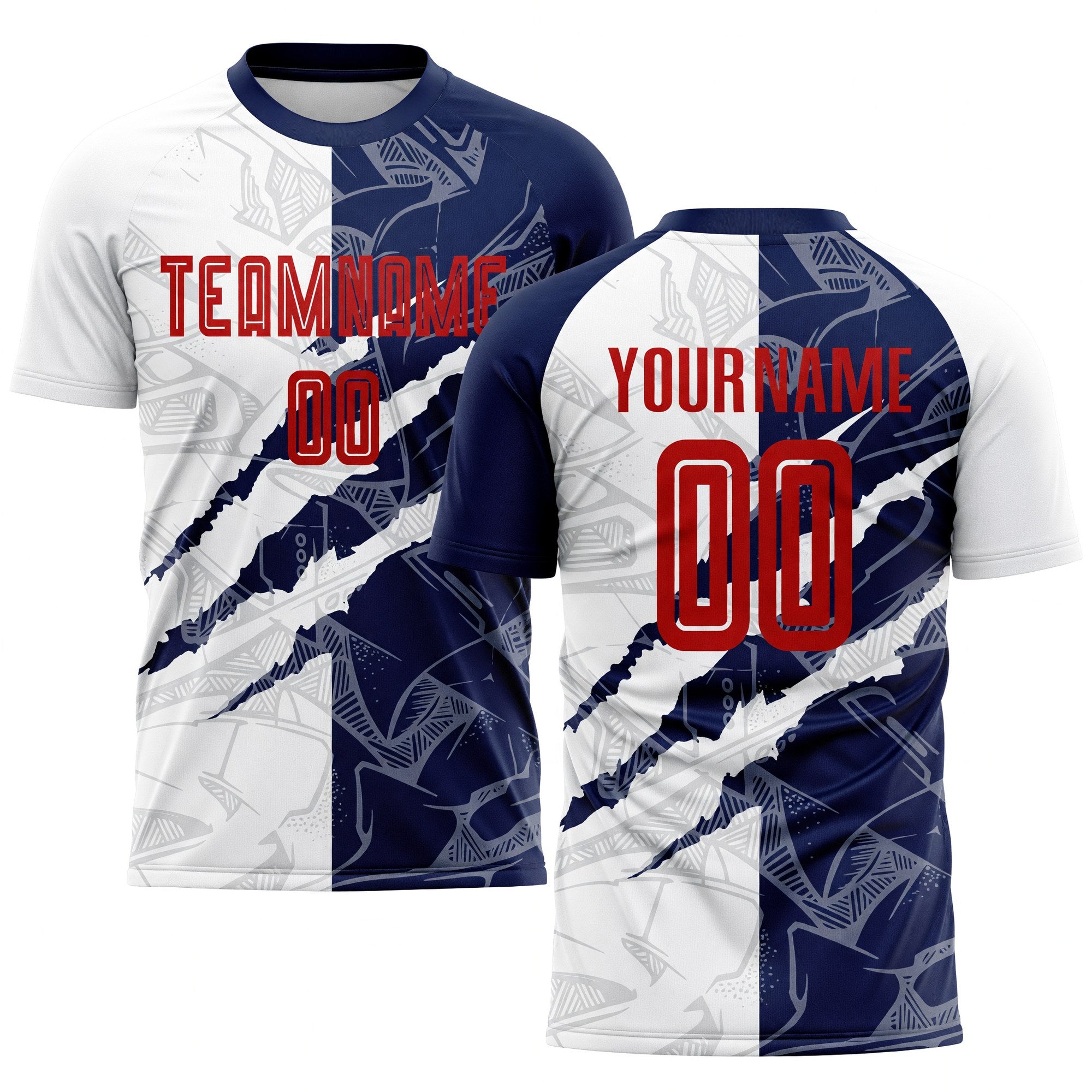 Custom Graffiti Pattern Red-Navy Scratch Sublimation Soccer Uniform Jersey