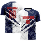 Custom Graffiti Pattern Red-Navy Scratch Sublimation Soccer Uniform Jersey photo 1