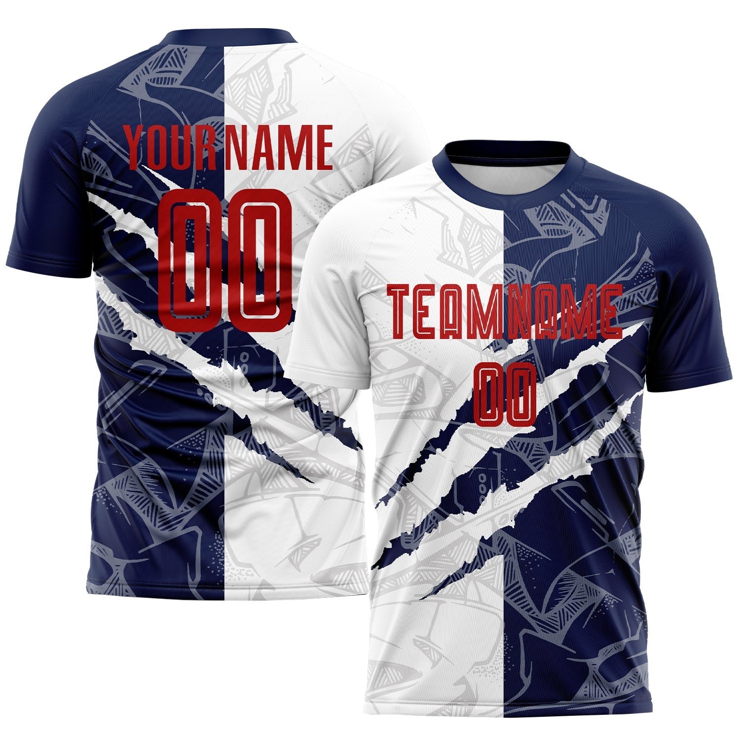 Custom Graffiti Pattern Red-Navy Scratch Sublimation Soccer Uniform Jersey photo 1