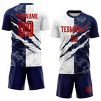 Custom Graffiti Pattern Red-Navy Scratch Sublimation Soccer Uniform Jersey photo 2