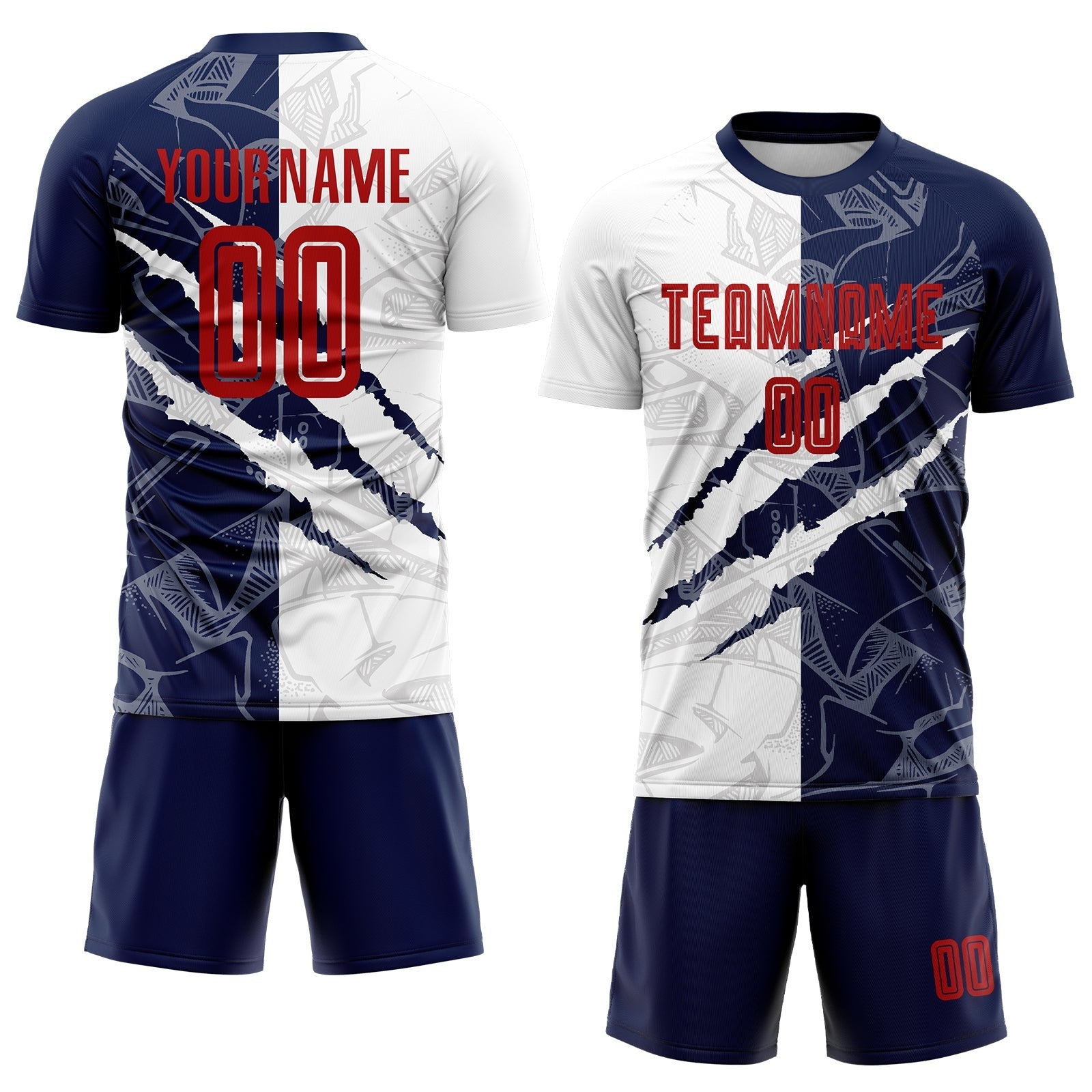 Custom Graffiti Pattern Red-Navy Scratch Sublimation Soccer Uniform Jersey photo 2