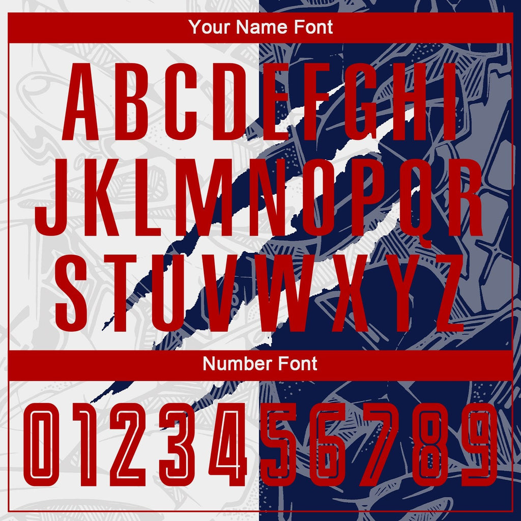 Custom Graffiti Pattern Red-Navy Scratch Sublimation Soccer Uniform Jersey photo 5