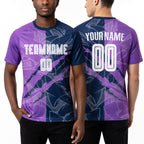 Custom Graffiti Pattern Medium Purple-Navy Scratch Sublimation Soccer Uniform Jersey worn front and back