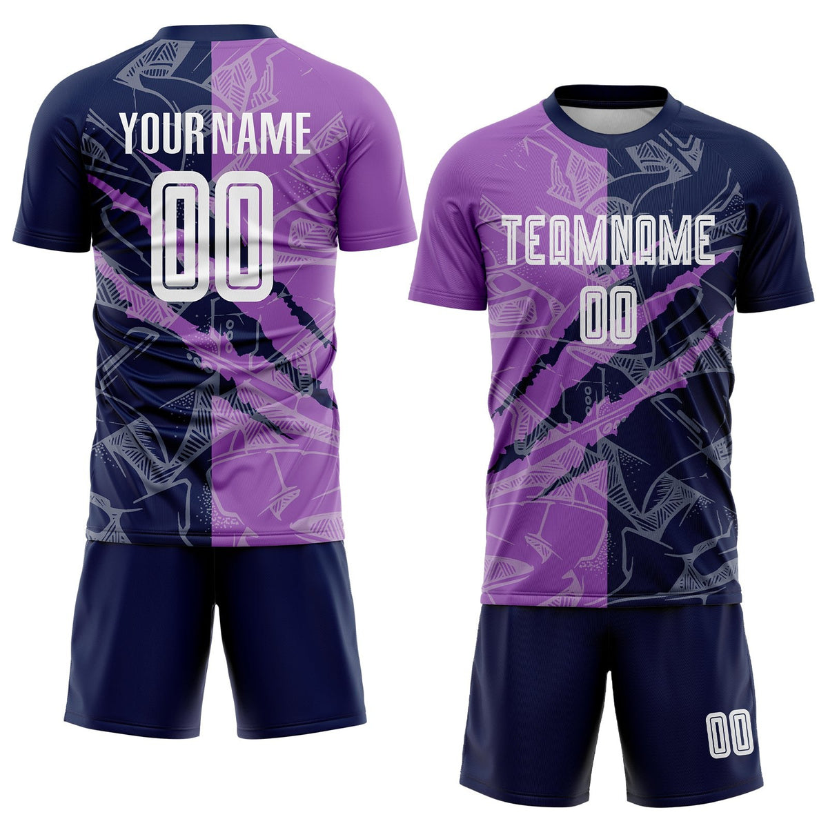 Custom Graffiti Pattern Medium Purple-Navy Scratch Sublimation Soccer Uniform Jersey photo 2