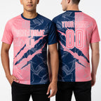 Custom Graffiti Pattern Medium Pink-Navy Scratch Sublimation Soccer Uniform Jersey worn front and back