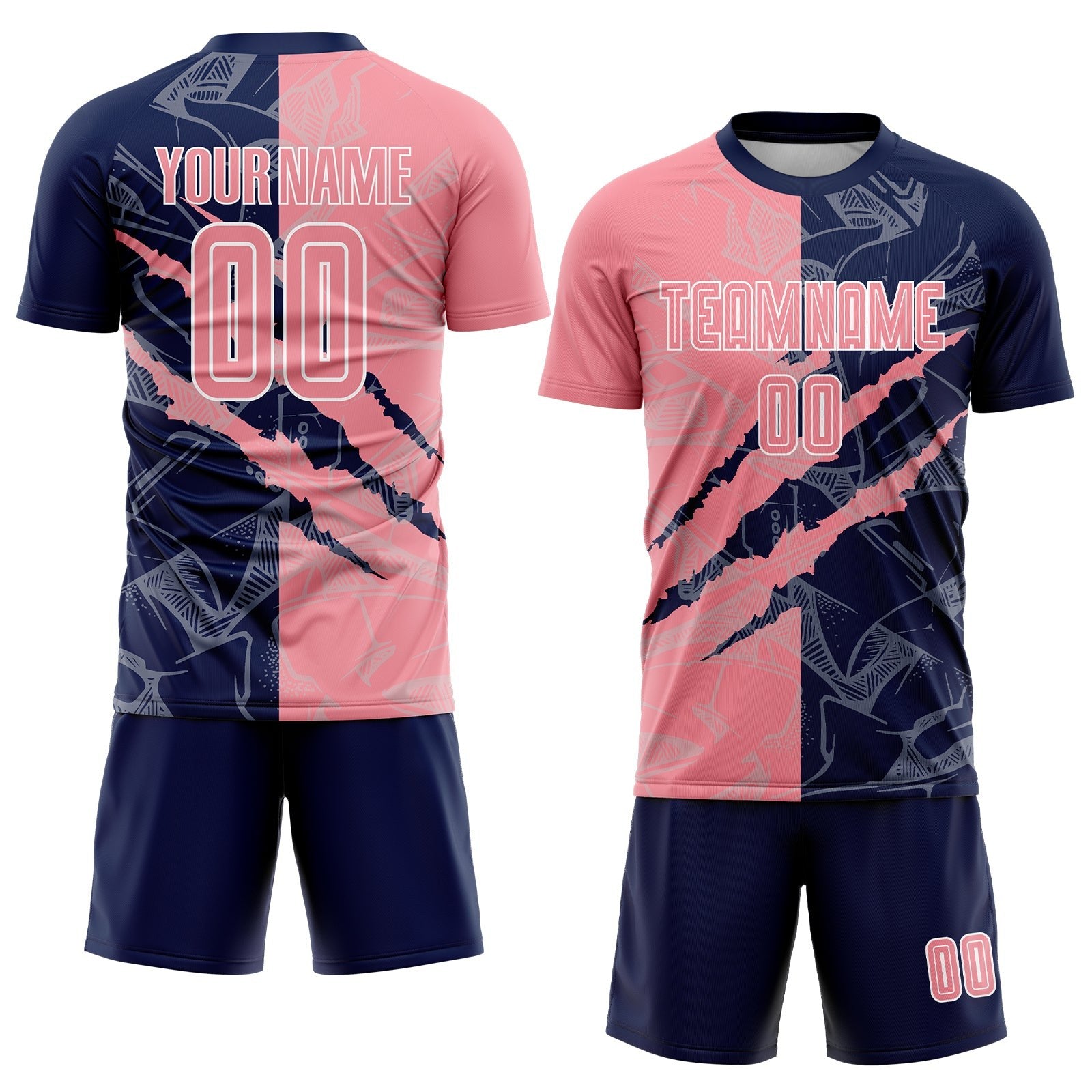 Custom Graffiti Pattern Medium Pink-Navy Scratch Sublimation Soccer Uniform Jersey photo 2