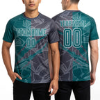 Custom Graffiti Pattern Teal-Steel Gray Scratch Sublimation Soccer Uniform Jersey worn front and back