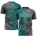 Custom Graffiti Pattern Teal-Steel Gray Scratch Sublimation Soccer Uniform Jersey