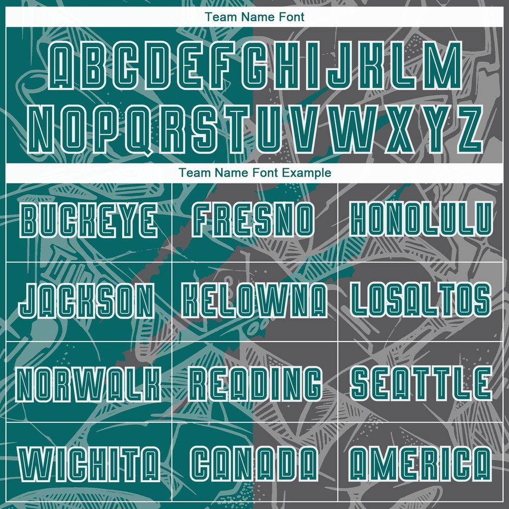 Custom Graffiti Pattern Teal-Steel Gray Scratch Sublimation Soccer Uniform Jersey photo 4