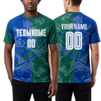 Custom Graffiti Pattern Thunder Blue-Kelly Green Scratch Sublimation Soccer Uniform Jersey worn front and back