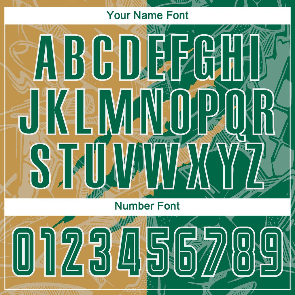 Custom Graffiti Pattern Kelly Green-Old Gold Scratch Sublimation Soccer Uniform Jersey photo 5