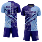 Custom Graffiti Pattern Dark Purple-Light Blue Scratch Sublimation Soccer Uniform Jersey photo 2