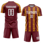 Custom Burgundy White-Gold Abstract Shape Sublimation Soccer Uniform Jersey photo 2