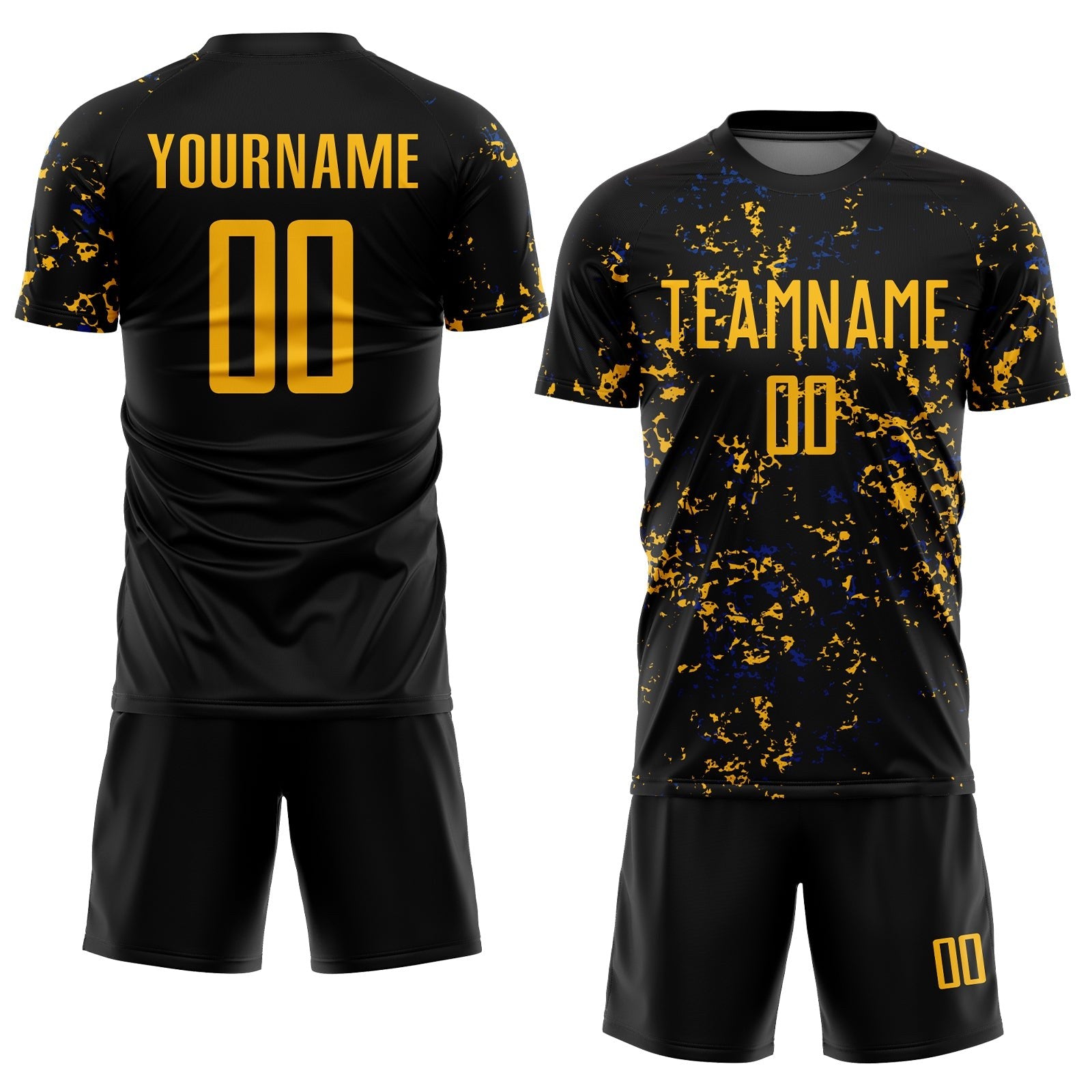 Custom Black Gold-Royal Abstract Fragment Art Sublimation Soccer Uniform Jersey photo 2