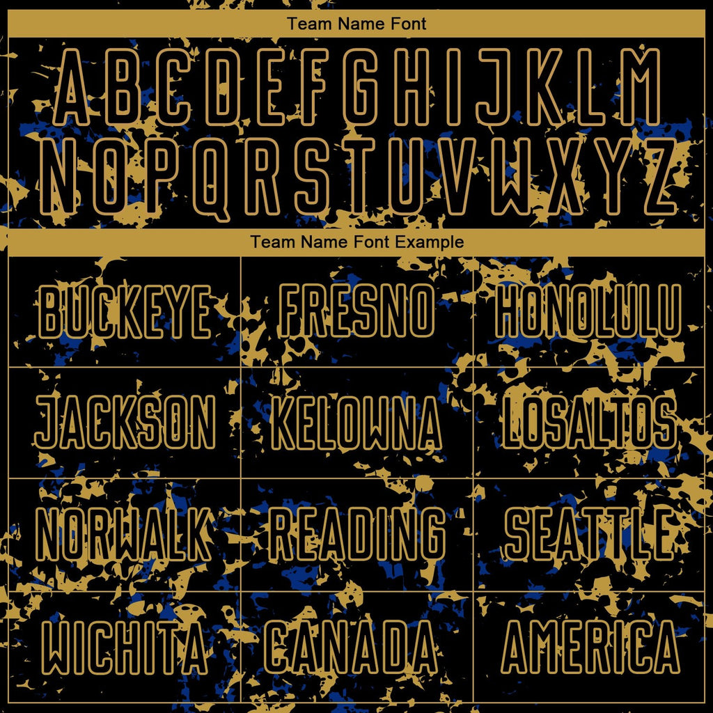 Custom Black Old Gold-Royal Abstract Fragment Art Sublimation Soccer Uniform Jersey photo 4