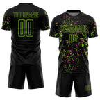 Custom Black Neon Green-Pink Abstract Fragment Art Sublimation Soccer Uniform Jersey photo 2