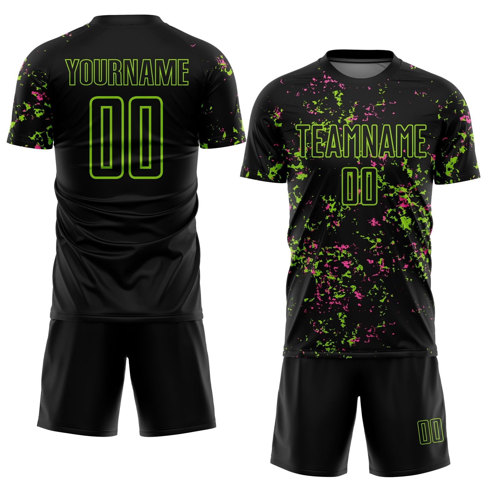 Custom Black Neon Green-Pink Abstract Fragment Art Sublimation Soccer Uniform Jersey photo 2