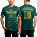 Custom Green Gold-Kelly Green Abstract Fragment Art Sublimation Soccer Uniform Jersey worn front and back
