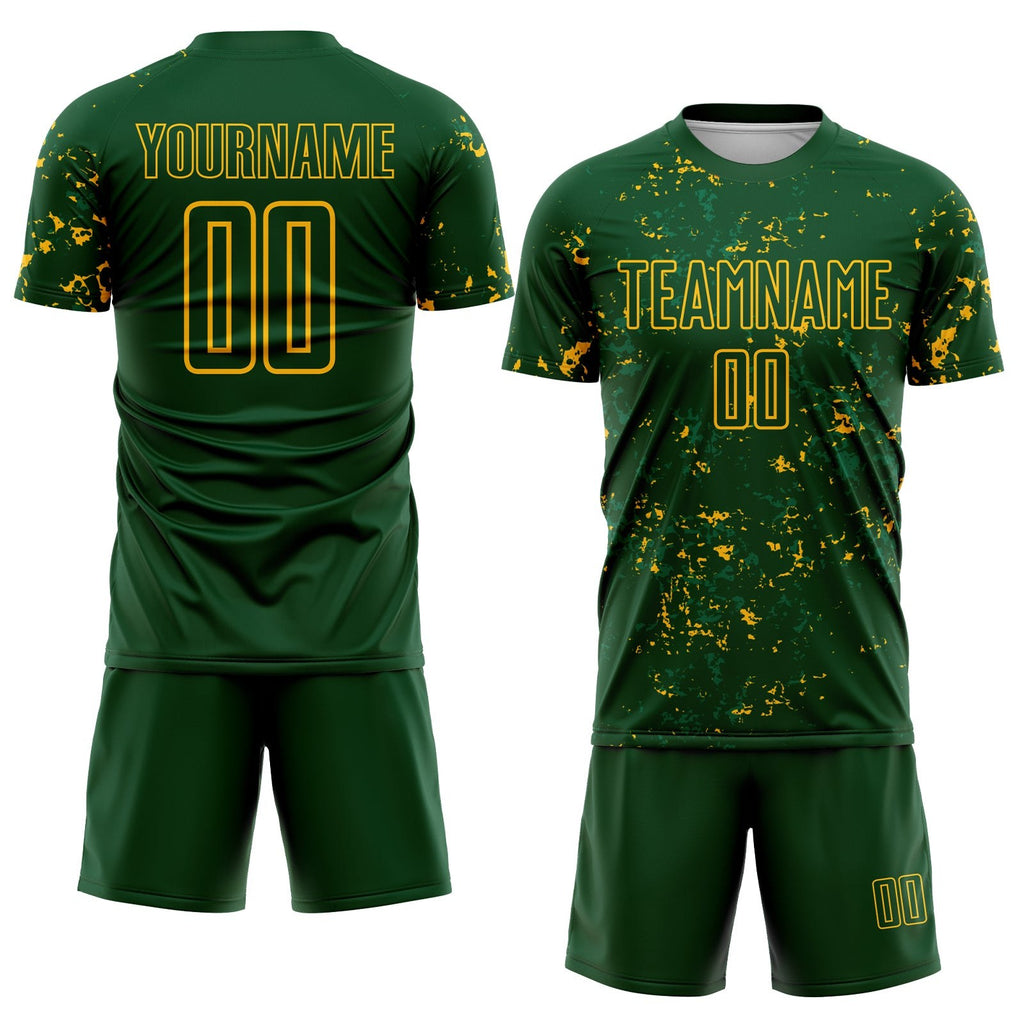 Custom Green Gold-Kelly Green Abstract Fragment Art Sublimation Soccer Uniform Jersey photo 2