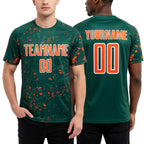 Custom Green Orange-Kelly Green Abstract Fragment Art Sublimation Soccer Uniform Jersey worn front and back