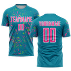 Custom Teal Pink-Neon Green Abstract Fragment Art Sublimation Soccer Uniform Jersey
